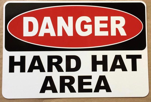 Hard hat warning sign